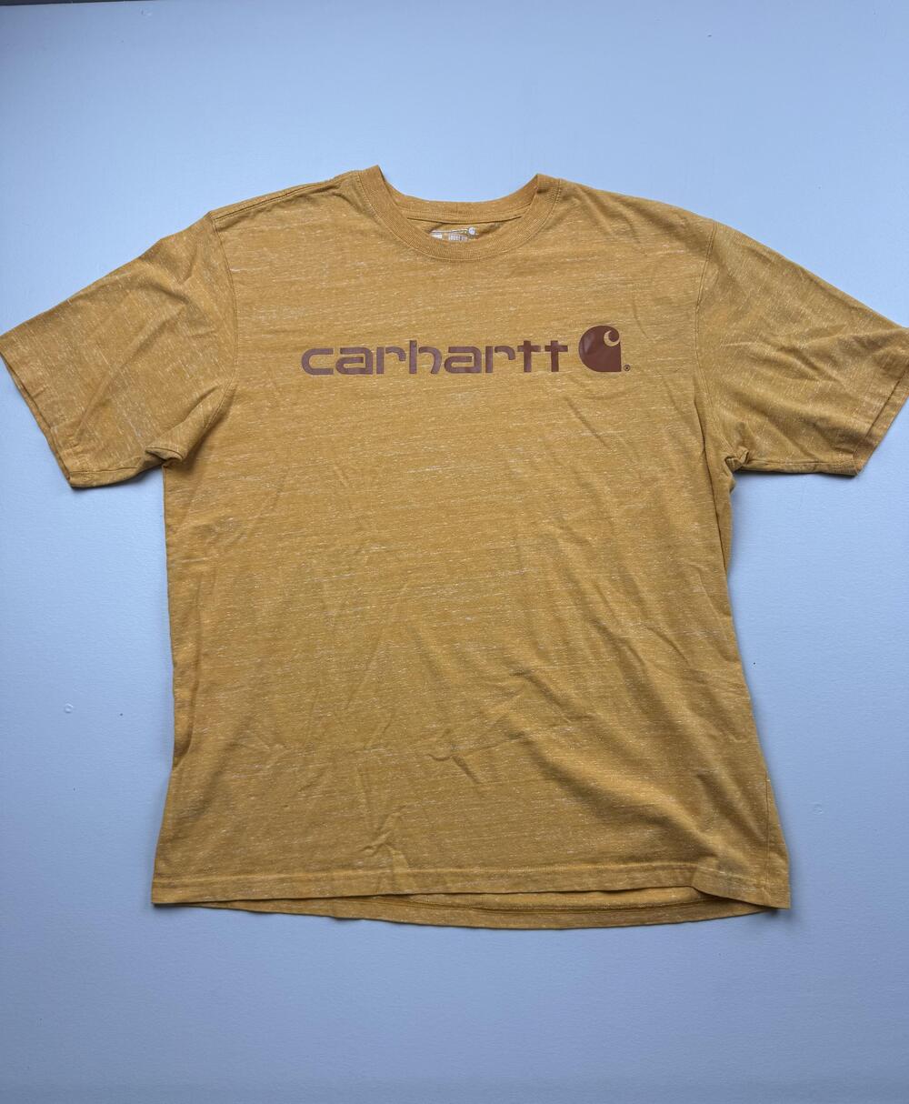 Carhartt Shirt Mens Large Yellow Heather Logo Graphic Tee Tagless Workwear